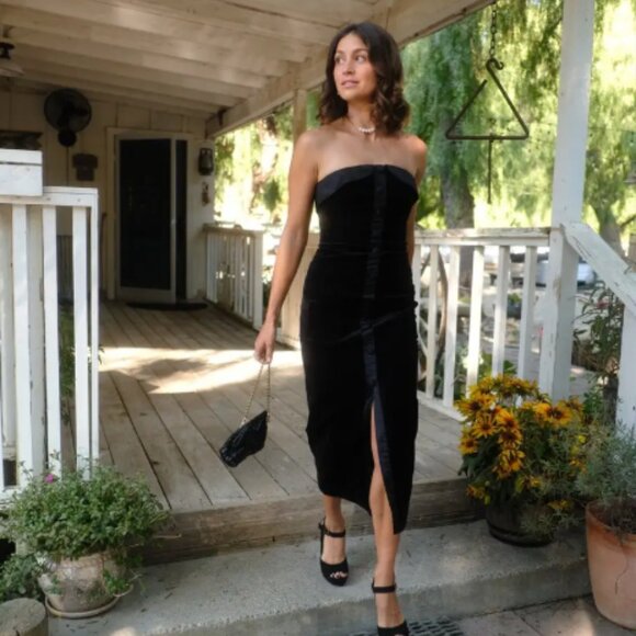 SALONI CARINA BLACK COTTON VELVET CORSET MIDI DRESS Size 0 NEW NWT! - Picture 2 of 10